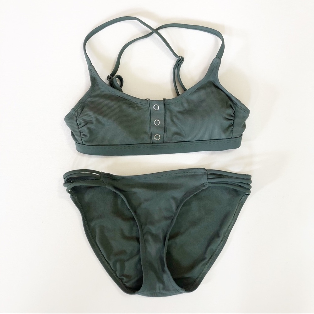 Army Green Button-Front Bikini
